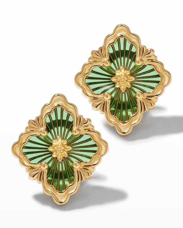 Opera Tulle Medium Button Earrings in Green Enamel